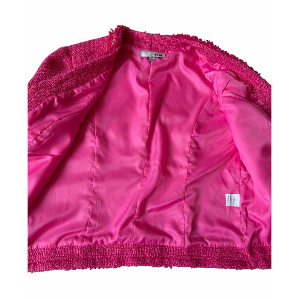 WD-NY Blazer Tweed Fringe Gold Chain Open Front Hot Pink Medium - Picture 10 of 11